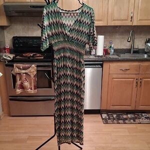 Cristinalove Chevron Maxi Dress in Green and Black